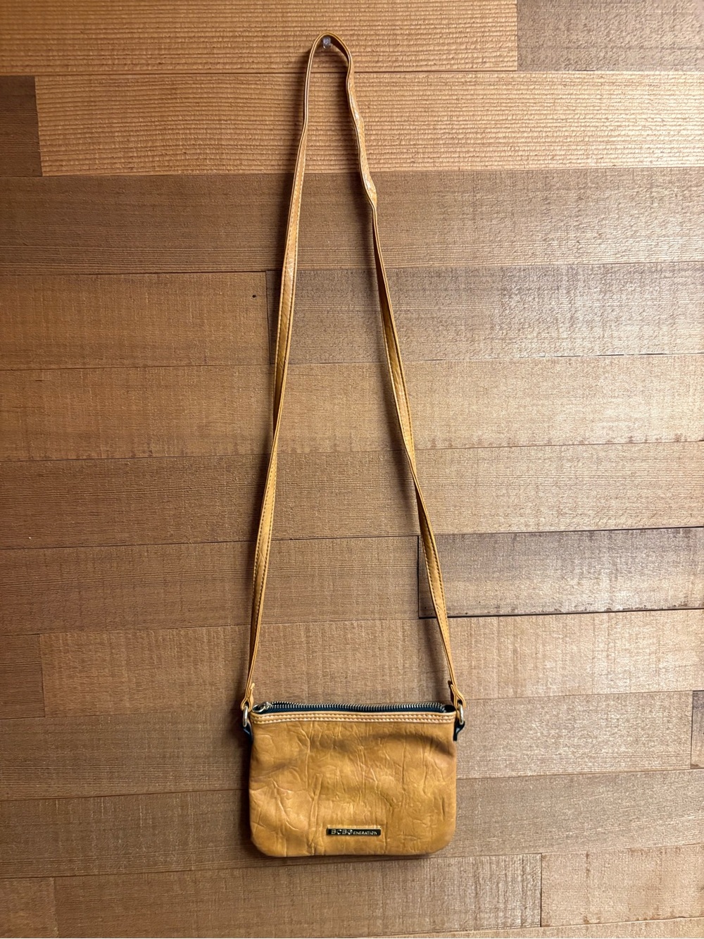 BCBG Generation Mustard Yellow Crossbody Bag Textured Zip Top Purse